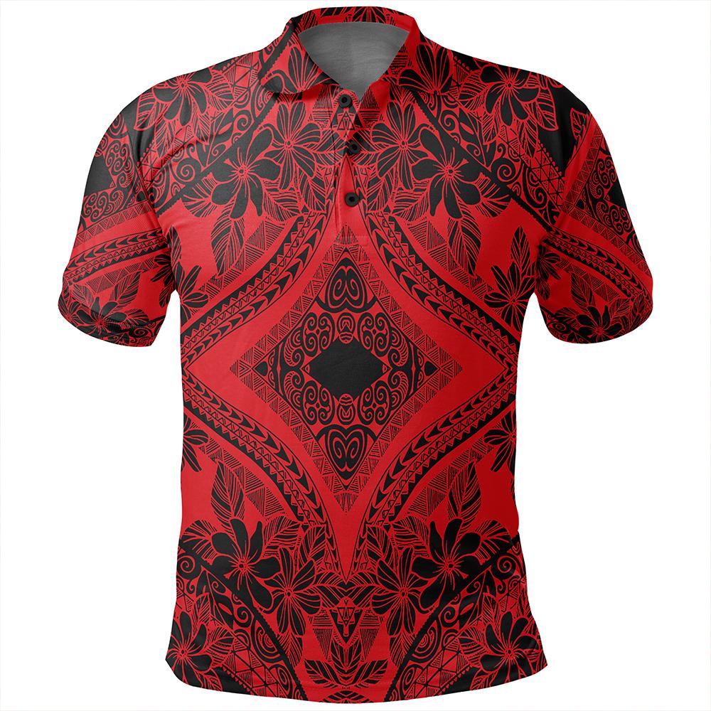 Unisex Polynesian Plumeria Mix Red Black Polo Shirt - Polynesian Pride