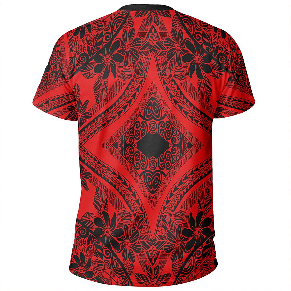 Polynesian Plumeria Mix Red Black T Shirt - Polynesian Pride