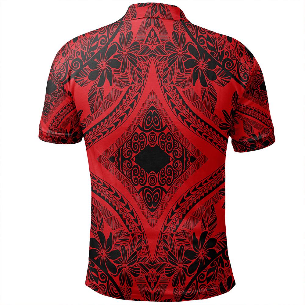 Unisex Polynesian Plumeria Mix Red Black Polo Shirt - Polynesian Pride