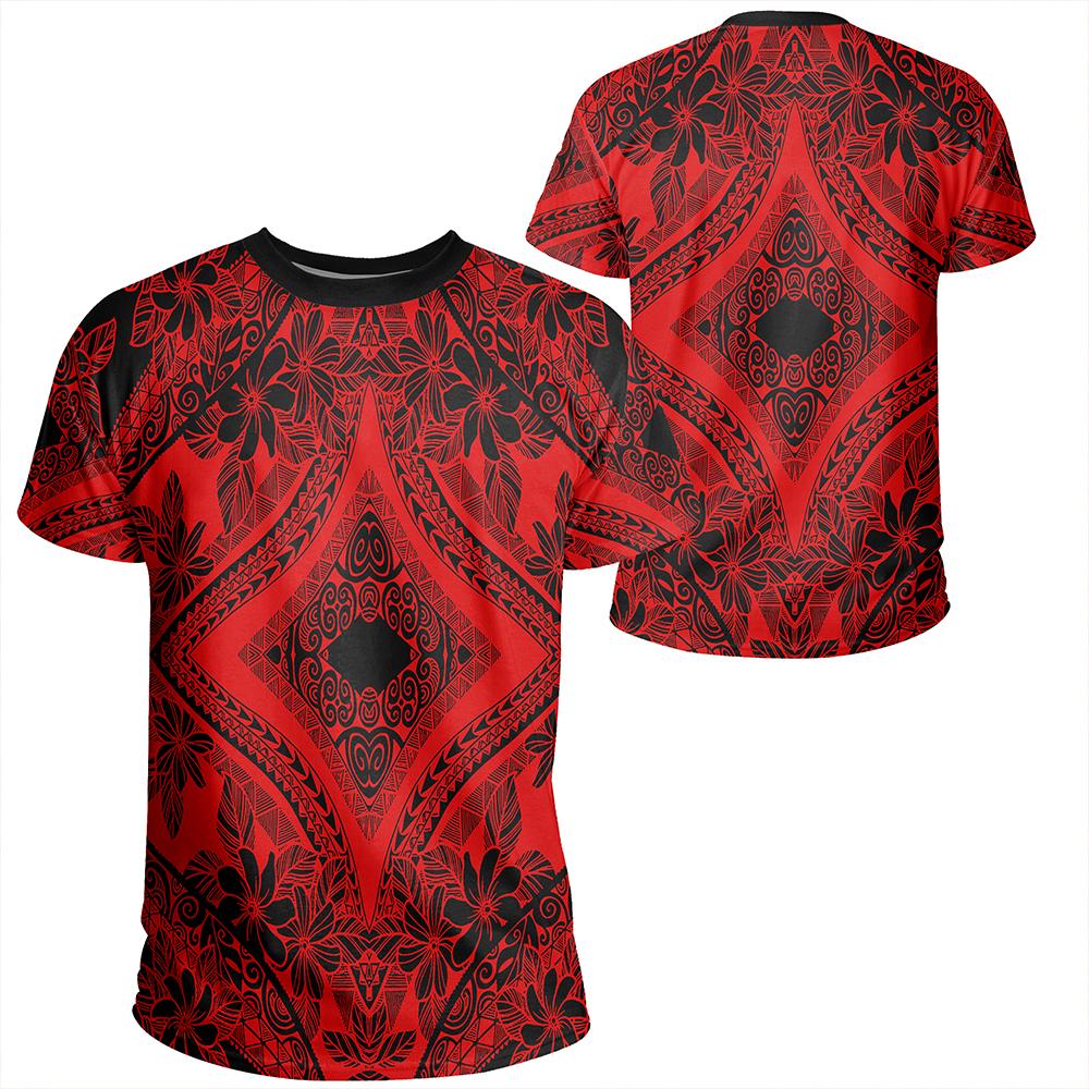 Polynesian Plumeria Mix Red Black T Shirt Unisex Polyester - Polynesian Pride