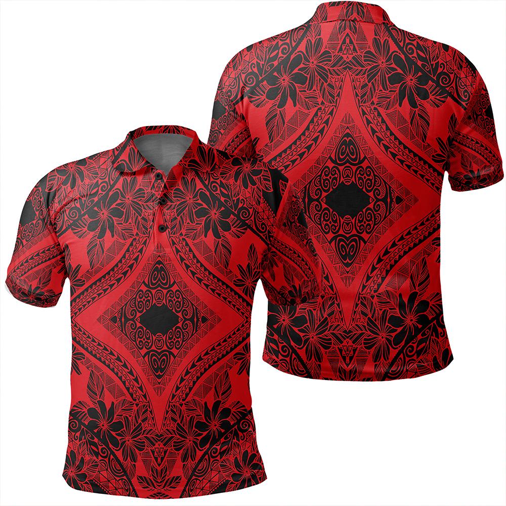 Unisex Polynesian Plumeria Mix Red Black Polo Shirt Unisex Art - Polynesian Pride