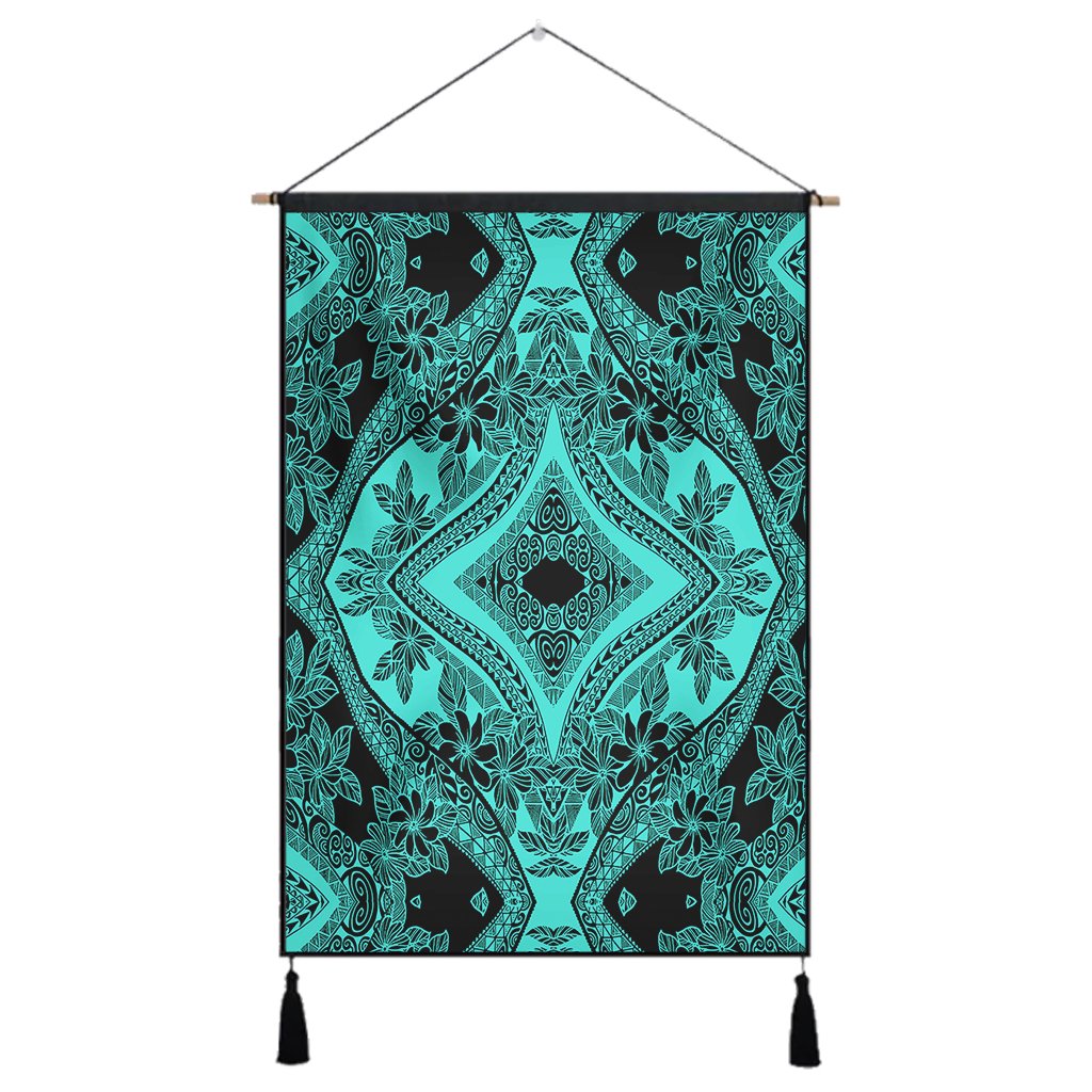 Polynesian Plumeria Mix Turquoise Black Hanging Poster - AH Hanging Poster 43 x 65 cm Cotton And Linen - Polynesian Pride