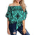 Polynesian Plumeria Mix Turquoise Black Hawaii Women's Off Shoulder Wrap Waist Top Turquoise Female - Polynesian Pride