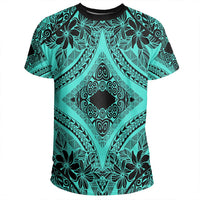 Polynesian Plumeria Mix Turquoise Black T Shirt - Polynesian Pride