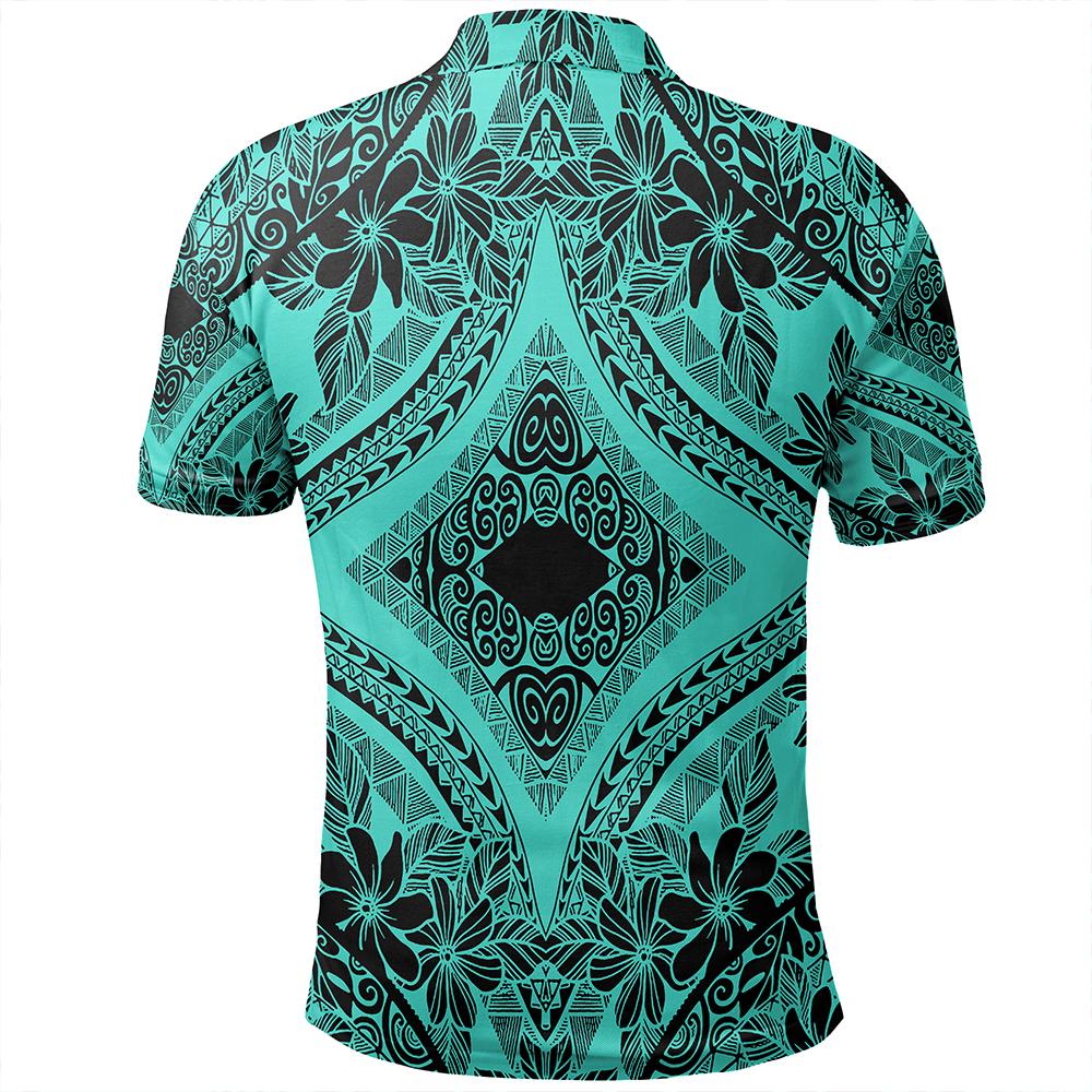Unisex Polynesian Plumeria Mix Turquoise Black Polo Shirt - Polynesian Pride