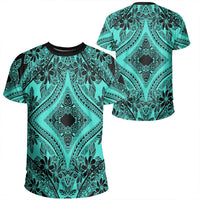 Polynesian Plumeria Mix Turquoise Black T Shirt Unisex Polyester - Polynesian Pride