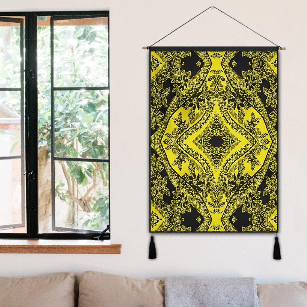 Polynesian Plumeria Mix Yellow Black Hanging Poster - AH Hanging Poster 50 x 75 cm Cotton And Linen - Polynesian Pride