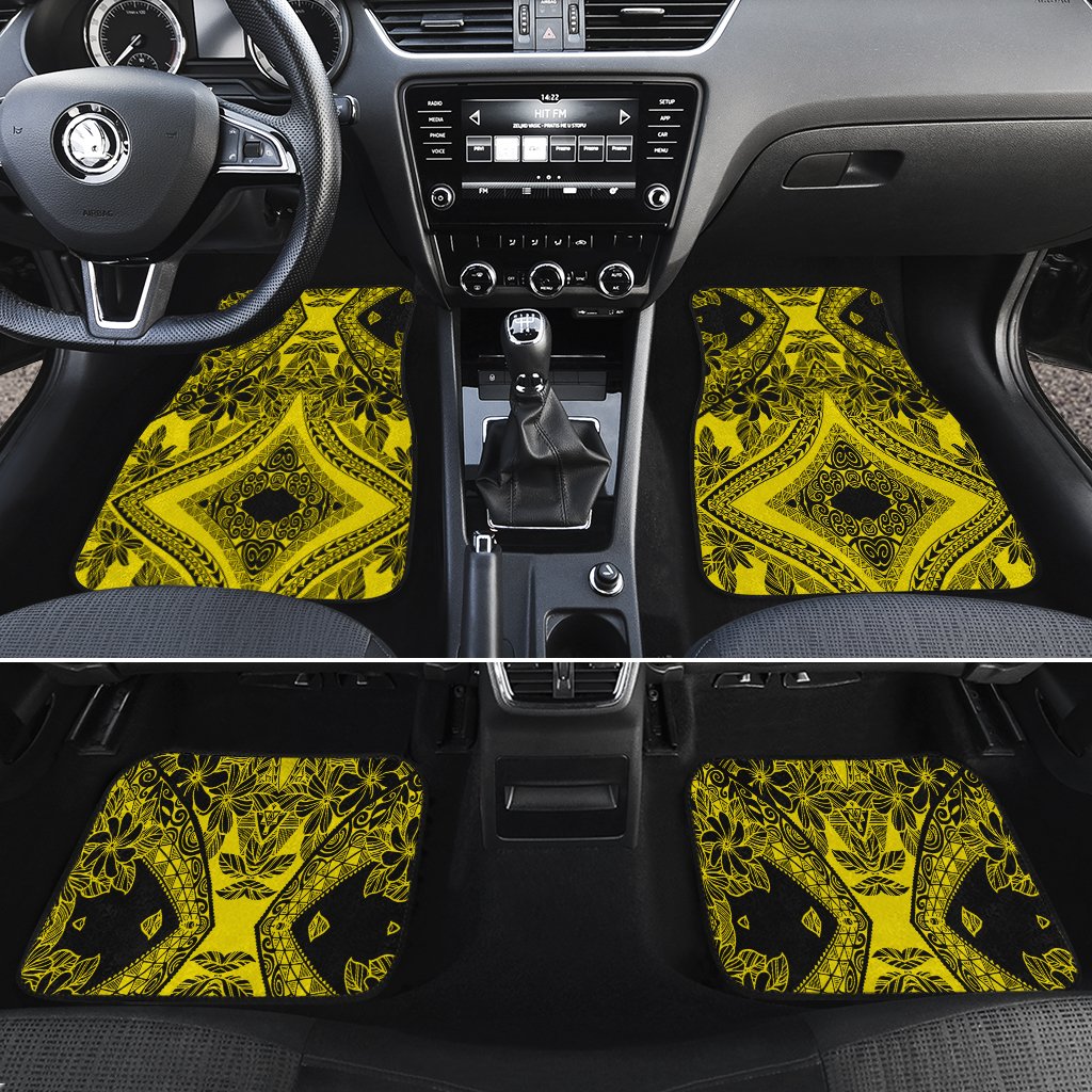 Polynesian Plumeria Mix Yellow Black Hawaii Car Floor Mats Yellow One Size - Polynesian Pride