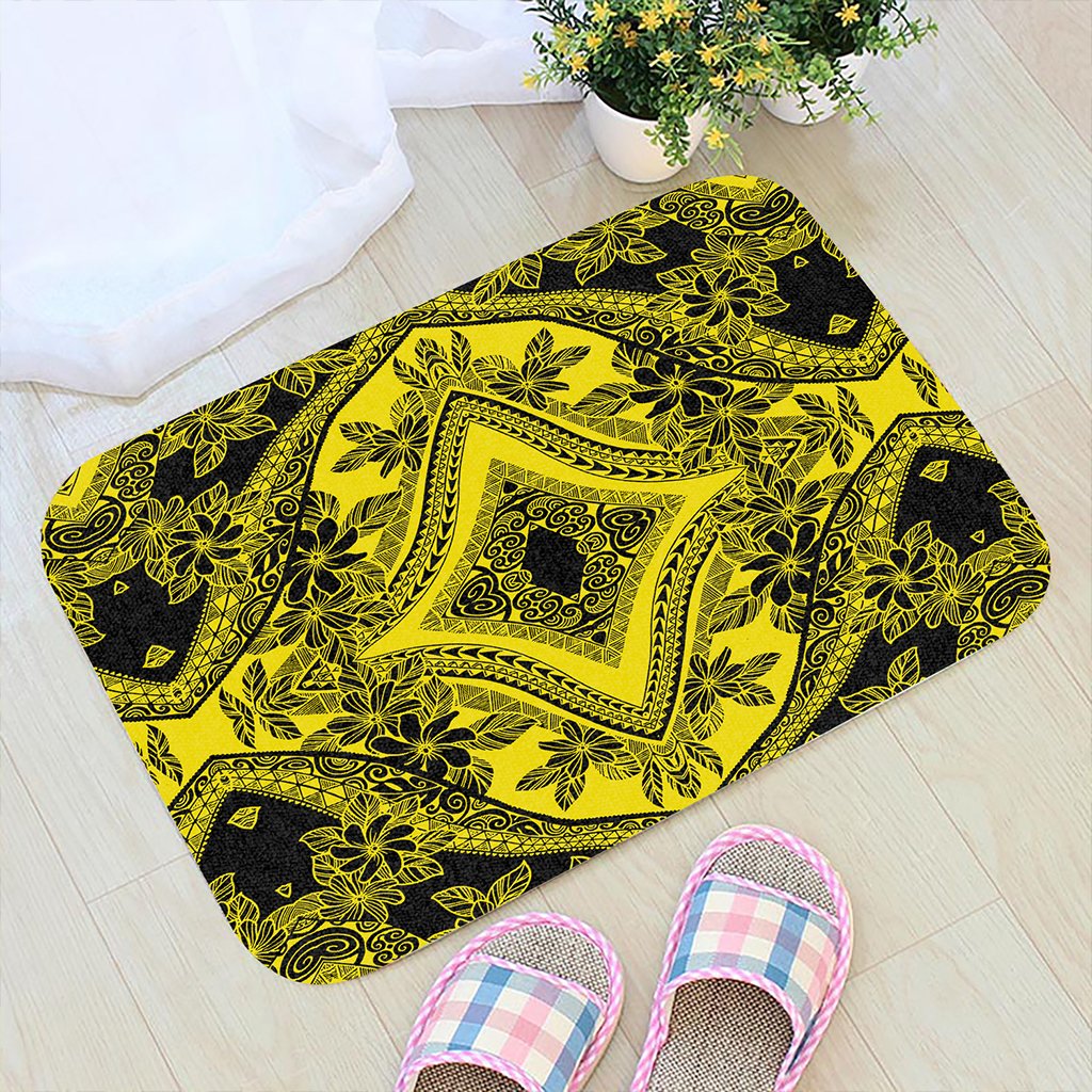 Polynesian Plumeria Mix Yellow Black Hawaii Door Mat Door Mat Yellow - Polynesian Pride