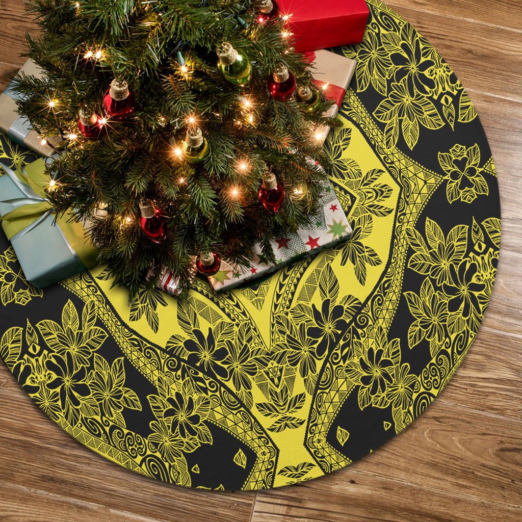 Polynesian Plumeria Mix Yellow Black Tree Skirt 85x85 cm Yellow Tree Skirt - Polynesian Pride