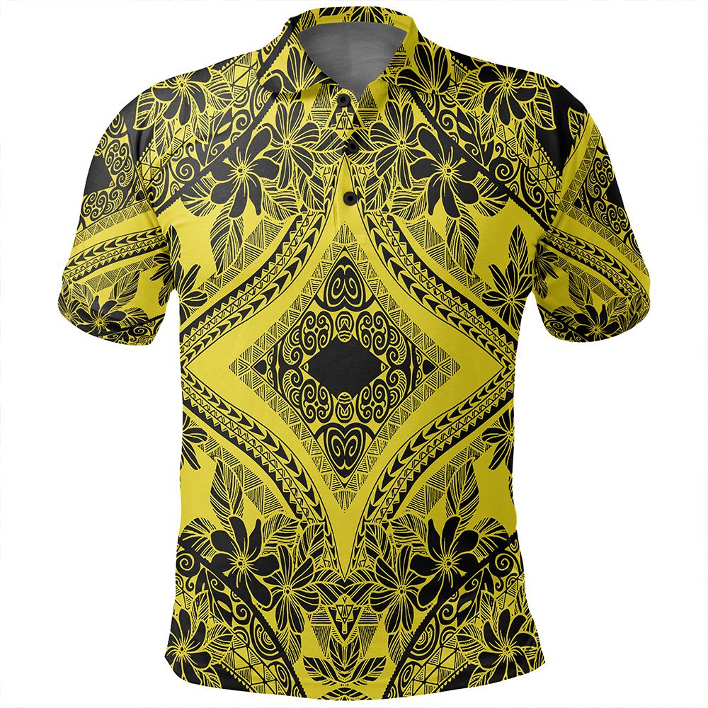 Unisex Polynesian Plumeria Mix Yellow Black Polo Shirt - Polynesian Pride