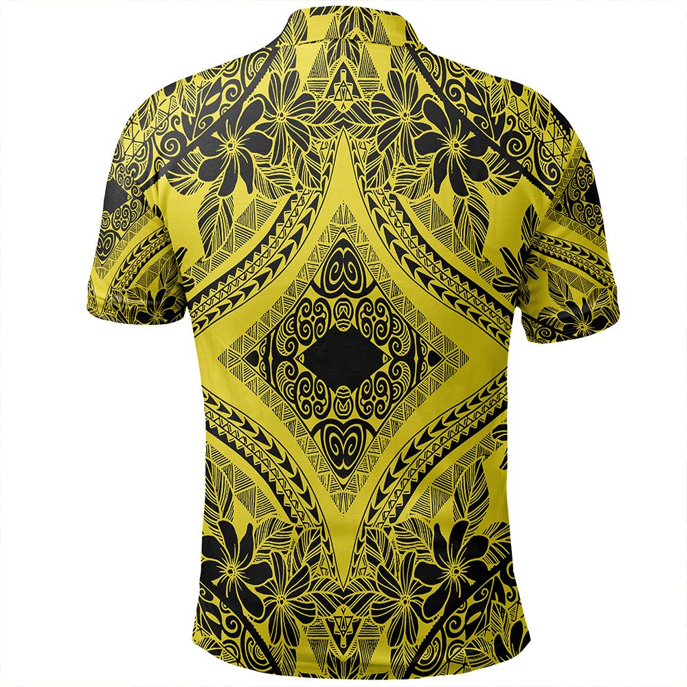 Unisex Polynesian Plumeria Mix Yellow Black Polo Shirt - Polynesian Pride