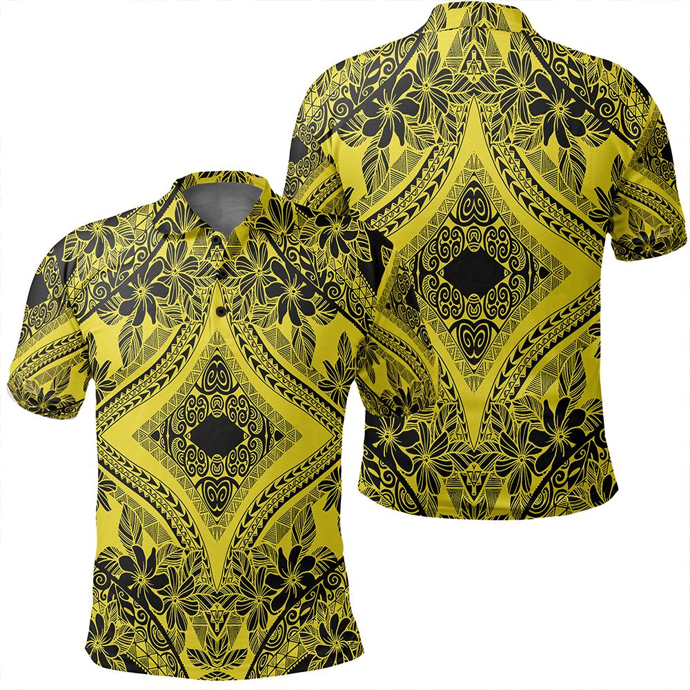 Unisex Polynesian Plumeria Mix Yellow Black Polo Shirt Unisex Art - Polynesian Pride