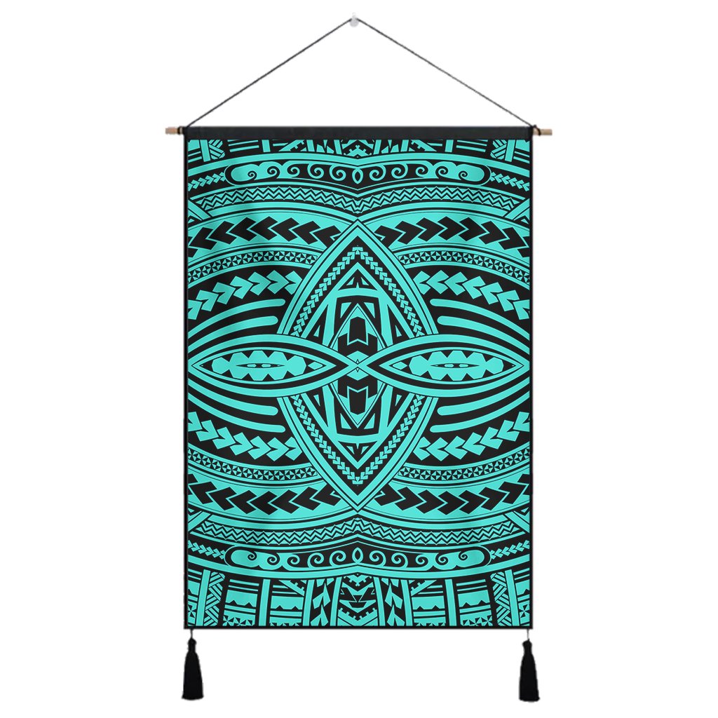 Polynesian Seamless Turquoise Hanging Poster - AH Hanging Poster 43 x 65 cm Cotton And Linen - Polynesian Pride