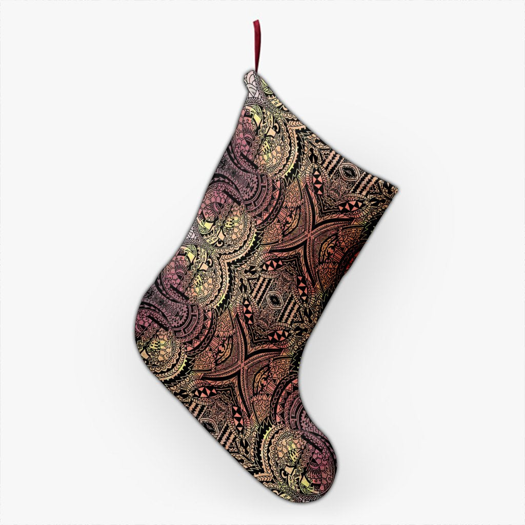 Polynesian Symmetry Brown Christmas Stocking 26 X 42 cm Black Christmas Stocking - Polynesian Pride