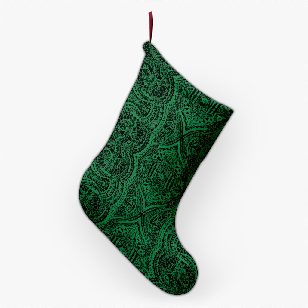 Polynesian Symmetry Green Christmas Stocking 26 X 42 cm Green Christmas Stocking - Polynesian Pride