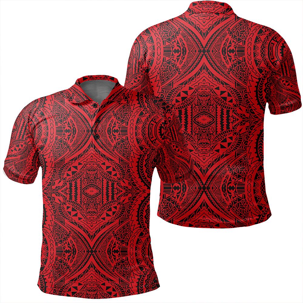 Unisex Polynesian Symmetry Red Polo Shirt Unisex Art - Polynesian Pride