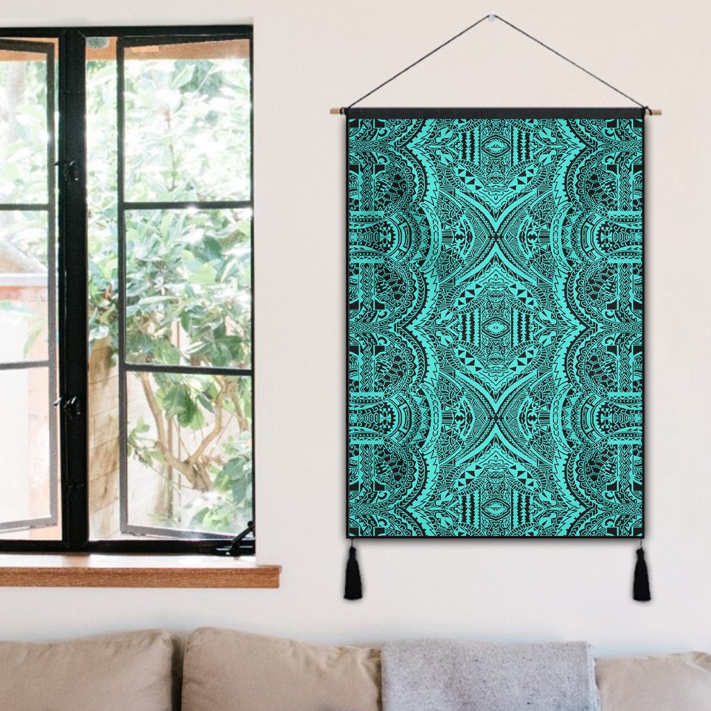 Polynesian Symmetry Turquoise Hanging Poster - AH Hanging Poster 50 x 75 cm Cotton And Linen - Polynesian Pride