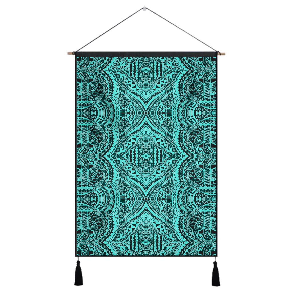 Polynesian Symmetry Turquoise Hanging Poster - AH Hanging Poster 43 x 65 cm Cotton And Linen - Polynesian Pride