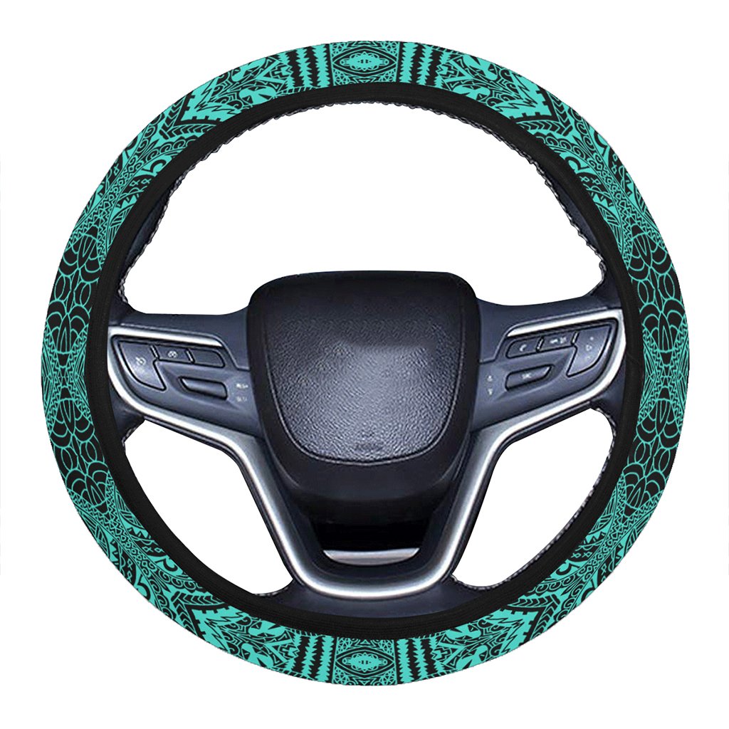 Polynesian Symmetry Turquoise Hawaii Steering Wheel Cover with Elastic Edge One Size Turquoise Steering Wheel Cover - Polynesian Pride