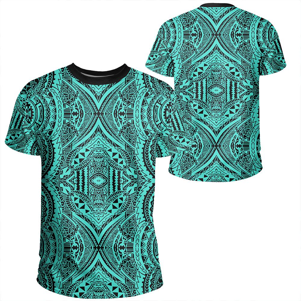 Polynesian Symmetry Turquoise T Shirt Unisex Polyester - Polynesian Pride