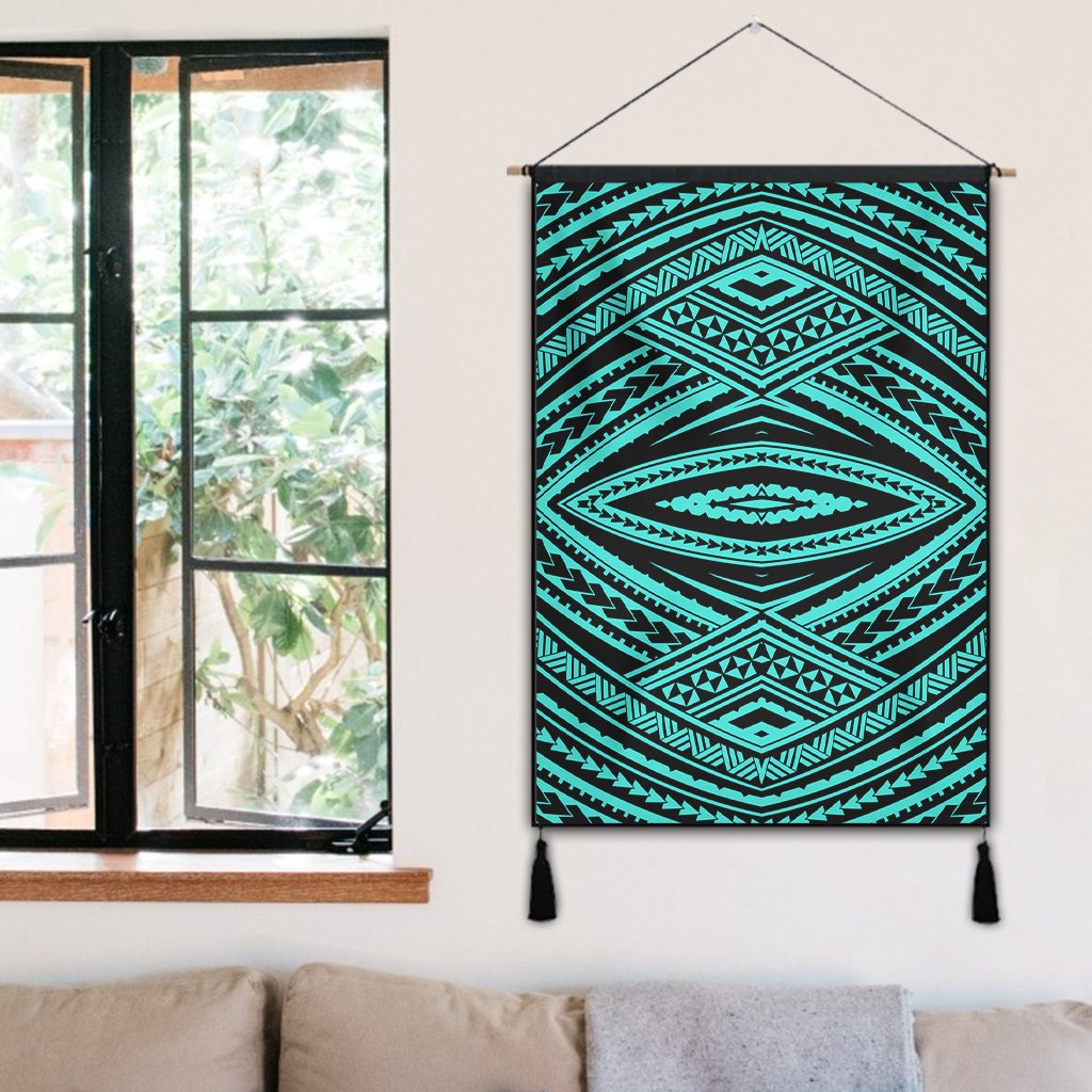 Polynesian Tatau Turquoise Hanging Poster - AH Hanging Poster 50 x 75 cm Cotton And Linen - Polynesian Pride