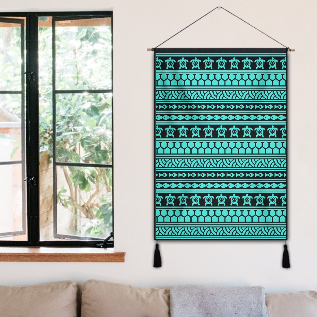 Polynesian Tattoo Tribal Turquoise Hanging Poster - AH Hanging Poster 50 x 75 cm Cotton And Linen - Polynesian Pride