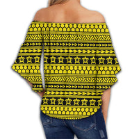 Polynesian Tattoo Tribal Yellow Hawaii Women's Off Shoulder Wrap Waist Top - Polynesian Pride