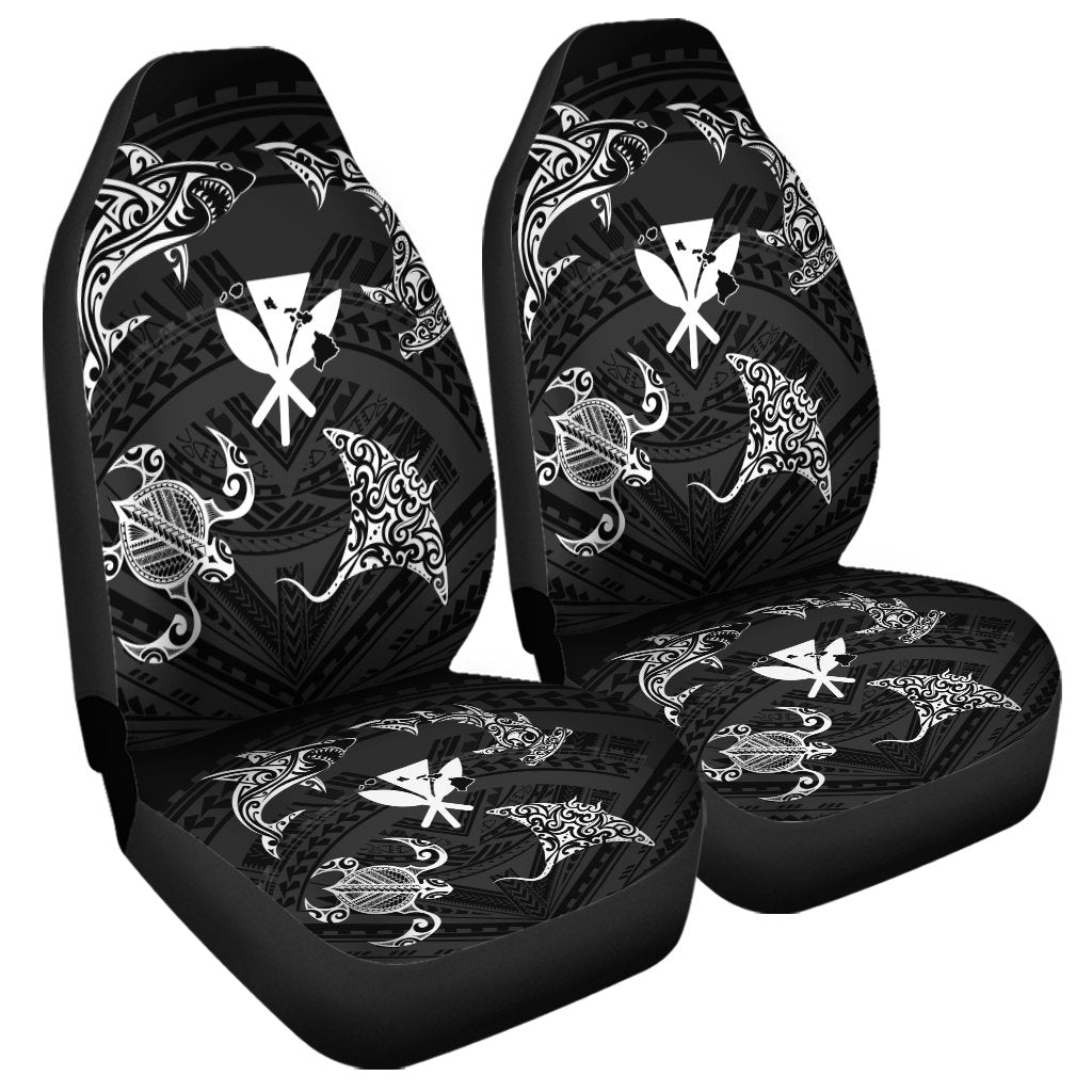 Polynesian Turtle Hammerhead Shark Ray Kanaka Hawaii Car Seat Covers Circle - AH Universal Fit Black - Polynesian Pride