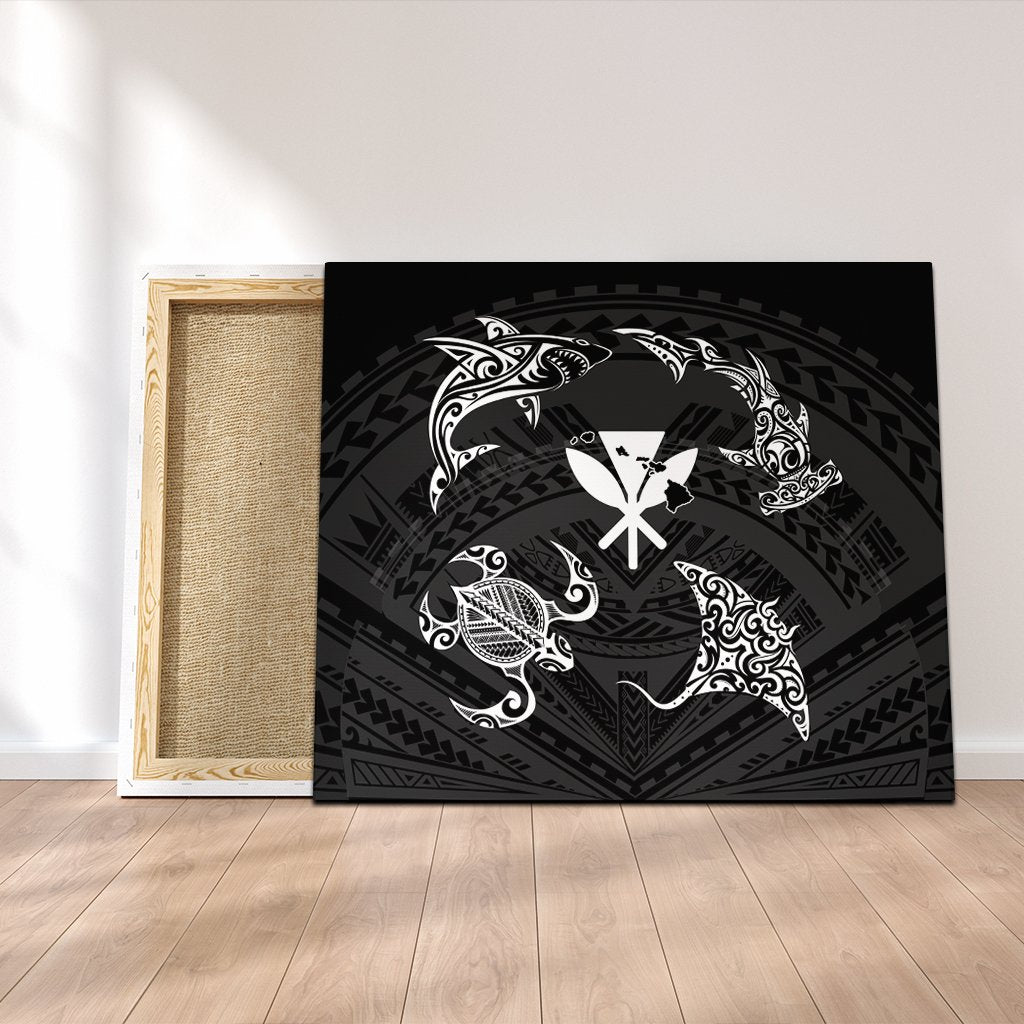 Polynesian Turtle Hammerhead Shark Ray Kanaka Hawaii Canvas Circle - AH Canvas Poly-cotton - Polynesian Pride