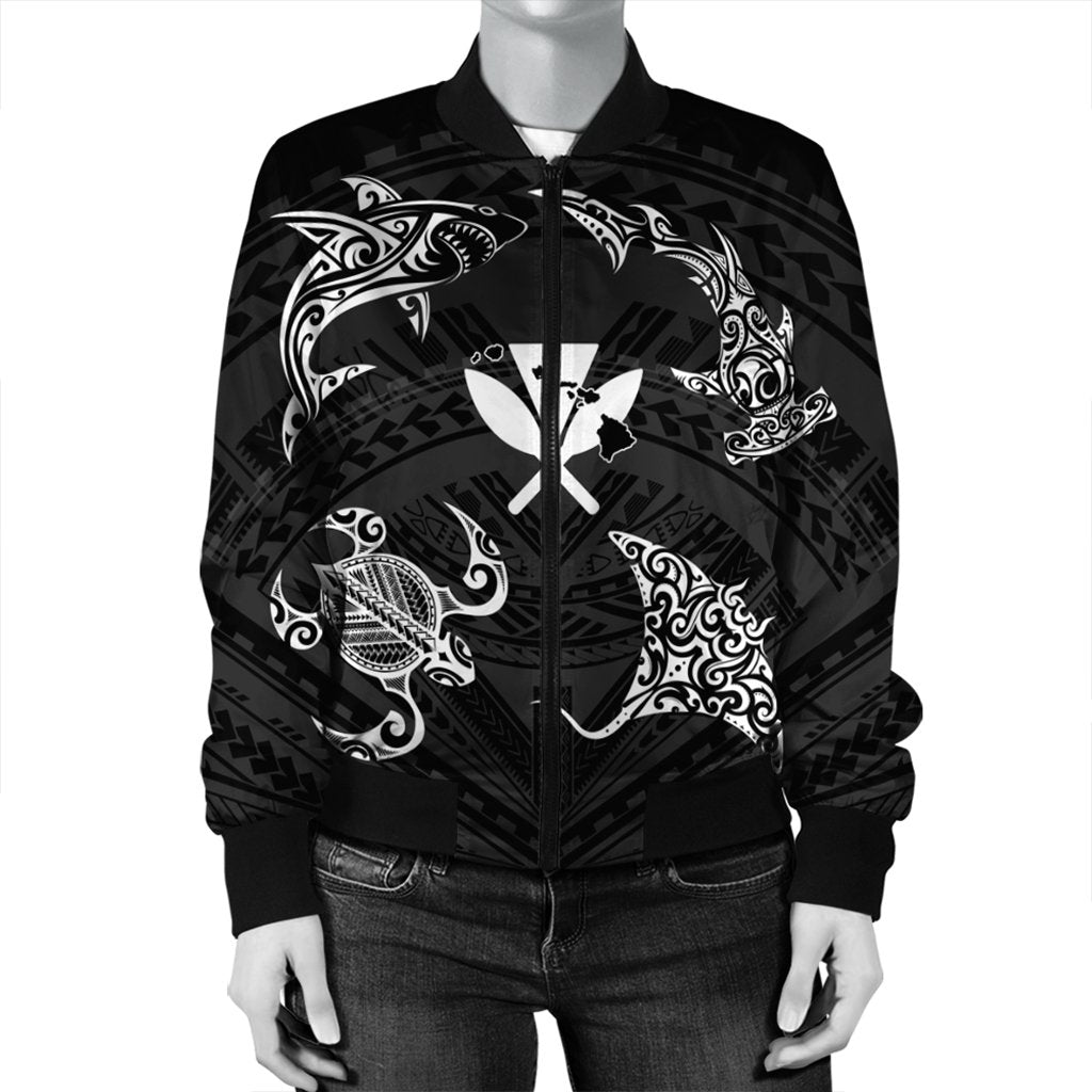 Polynesian Turtle Hammerhead Shark Ray Kanaka Hawaii Bomber Jacket Circle - AH - Polynesian Pride