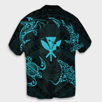 Polynesian Turtle Hammerhead Shark Ray Kanaka Hawaii Hawaiian Shirt Circle Blue - AH - Polynesian Pride