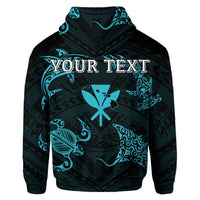 Custom Polynesian Turtle Hammerhead Shark Ray Kanaka Hawaii Hoodie Circle Blue - Polynesian Pride