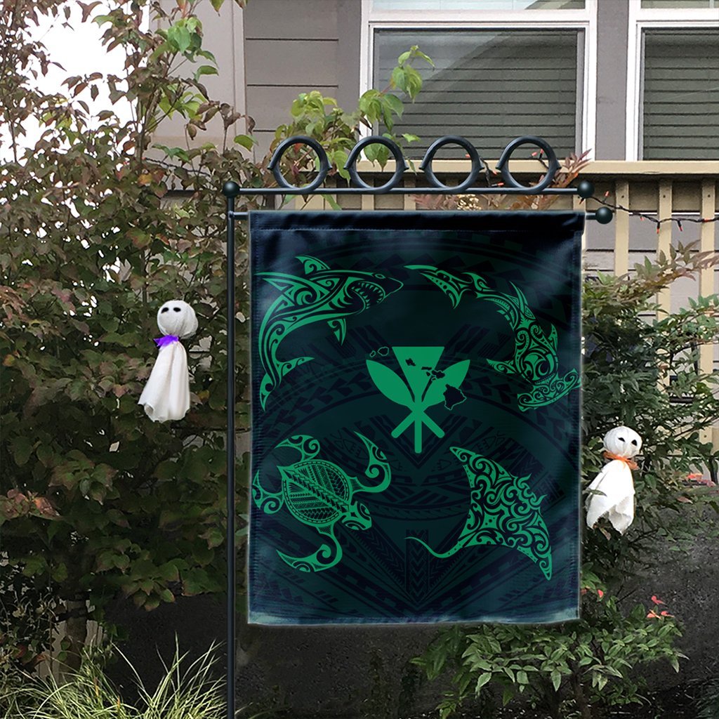 Polynesian Turtle Hammerhead Shark Ray Kanaka Hawaii Flag Circle Green - AH - Polynesian Pride