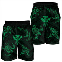 Polynesian Turtle Hammerhead Shark Ray Kanaka Hawaii Men's Shorts Circle Green - AH - Polynesian Pride