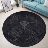 Polynesian Turtle Hammerhead Shark Ray Kanaka Hawaii Round Carpet Circle Grey - AH - Polynesian Pride