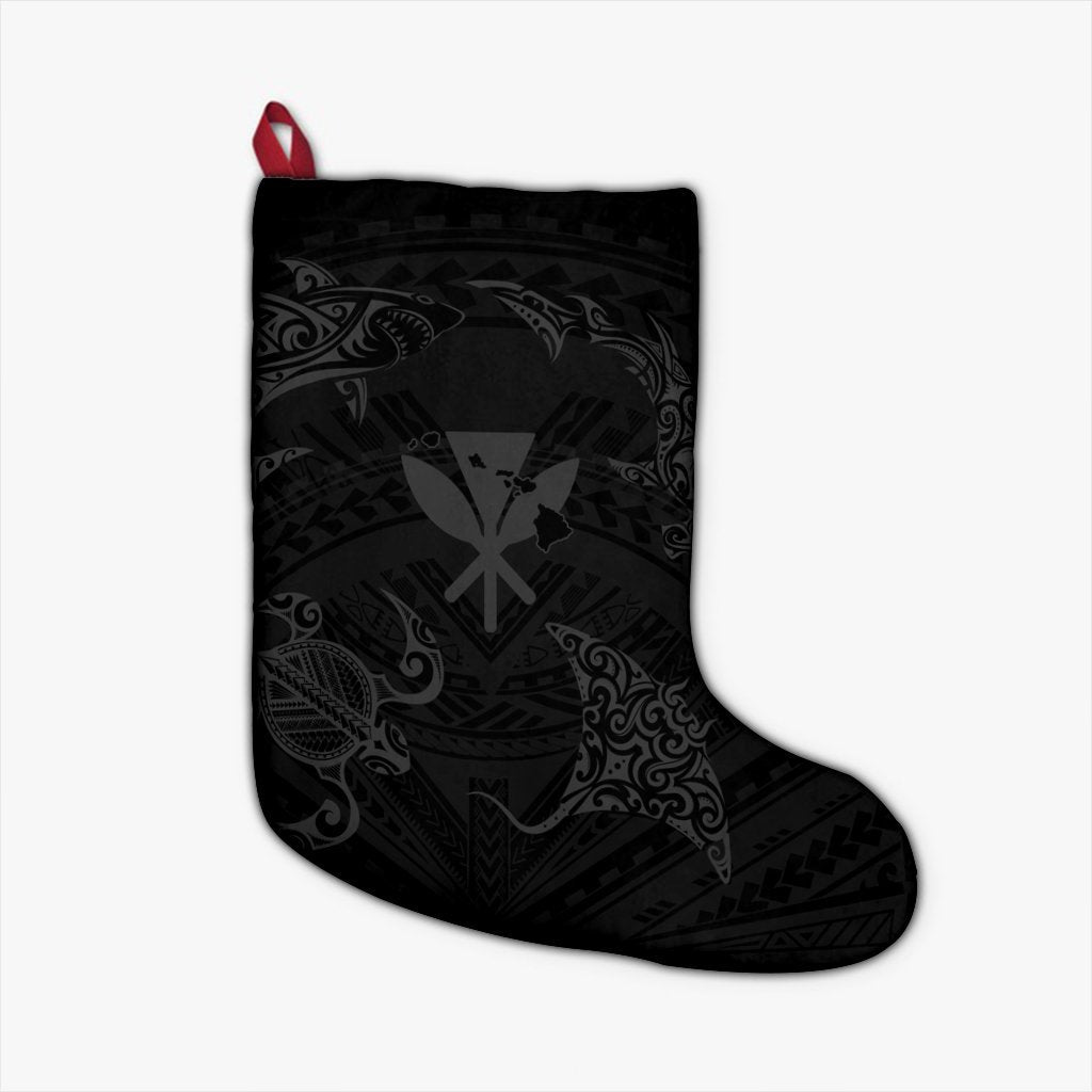 Polynesian Turtle Hammerhead Shark Ray Kanaka Hawaii Christmas Stocking Circle Grey - AH Christmas Stocking 26 X 42 cm Black - Polynesian Pride