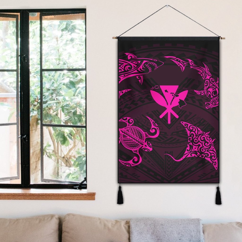 Polynesian Turtle Hammerhead Shark Ray Kanaka Hawaii Hanging Poster Circle Pink - AH - Polynesian Pride