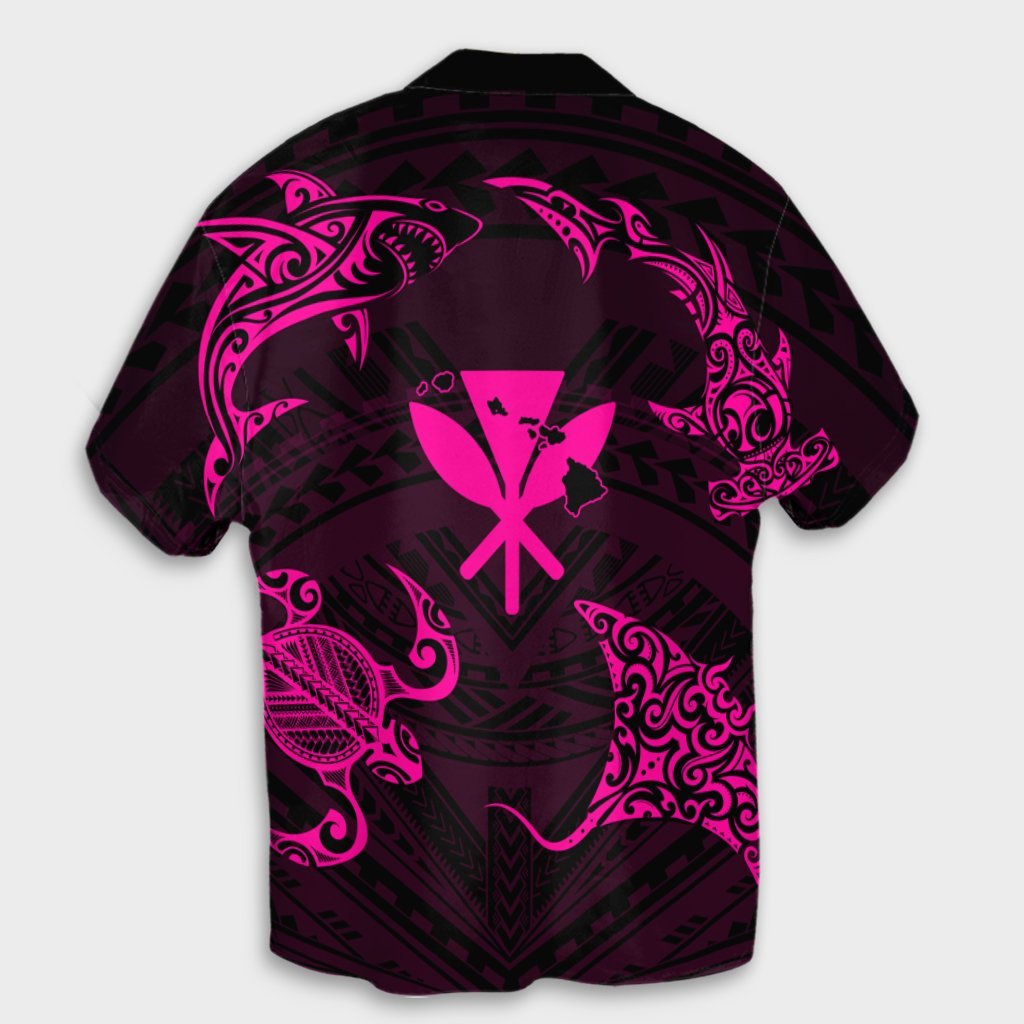 Polynesian Turtle Hammerhead Shark Ray Kanaka Hawaii Hawaiian Shirt Circle Pink - AH - Polynesian Pride