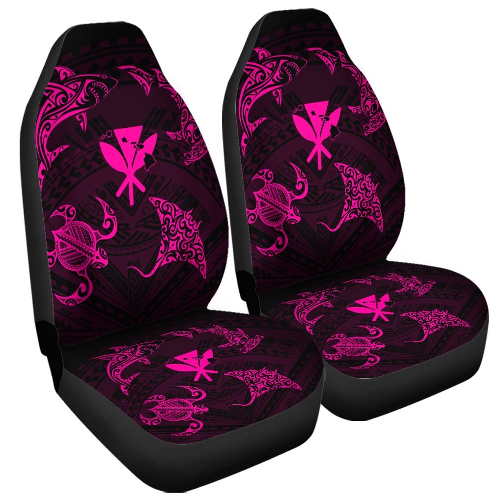 Polynesian Turtle Hammerhead Shark Ray Kanaka Hawaii Car Seat Covers Circle Pink - AH Universal Fit Black - Polynesian Pride