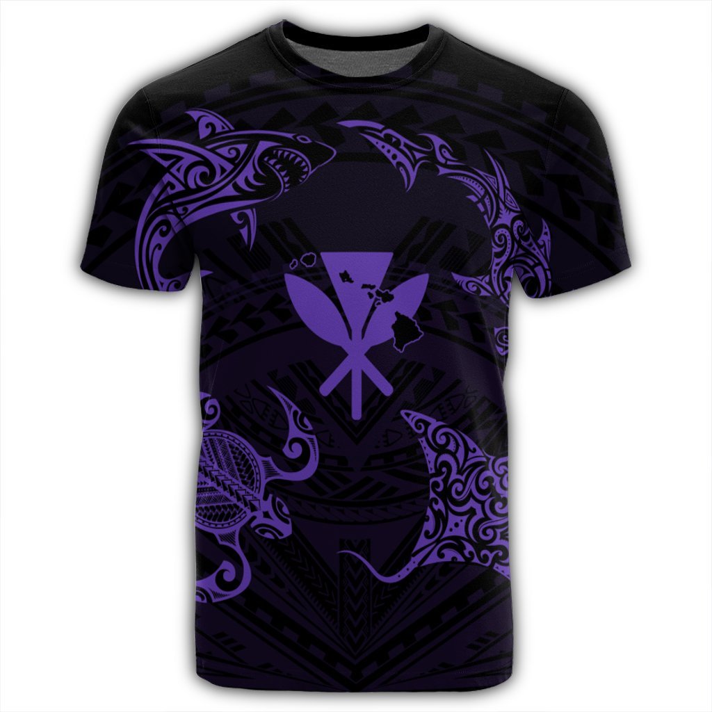 Polynesian Turtle Hammerhead Shark Ray Kanaka Hawaii T Shirt Circle Purple AH - Polynesian Pride