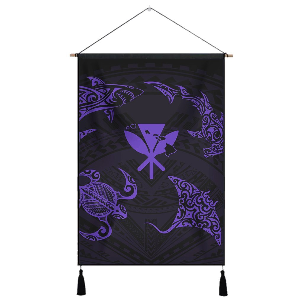 Polynesian Turtle Hammerhead Shark Ray Kanaka Hawaii Hanging Poster Circle Purple - AH Hanging Poster Cotton And Linen - Polynesian Pride