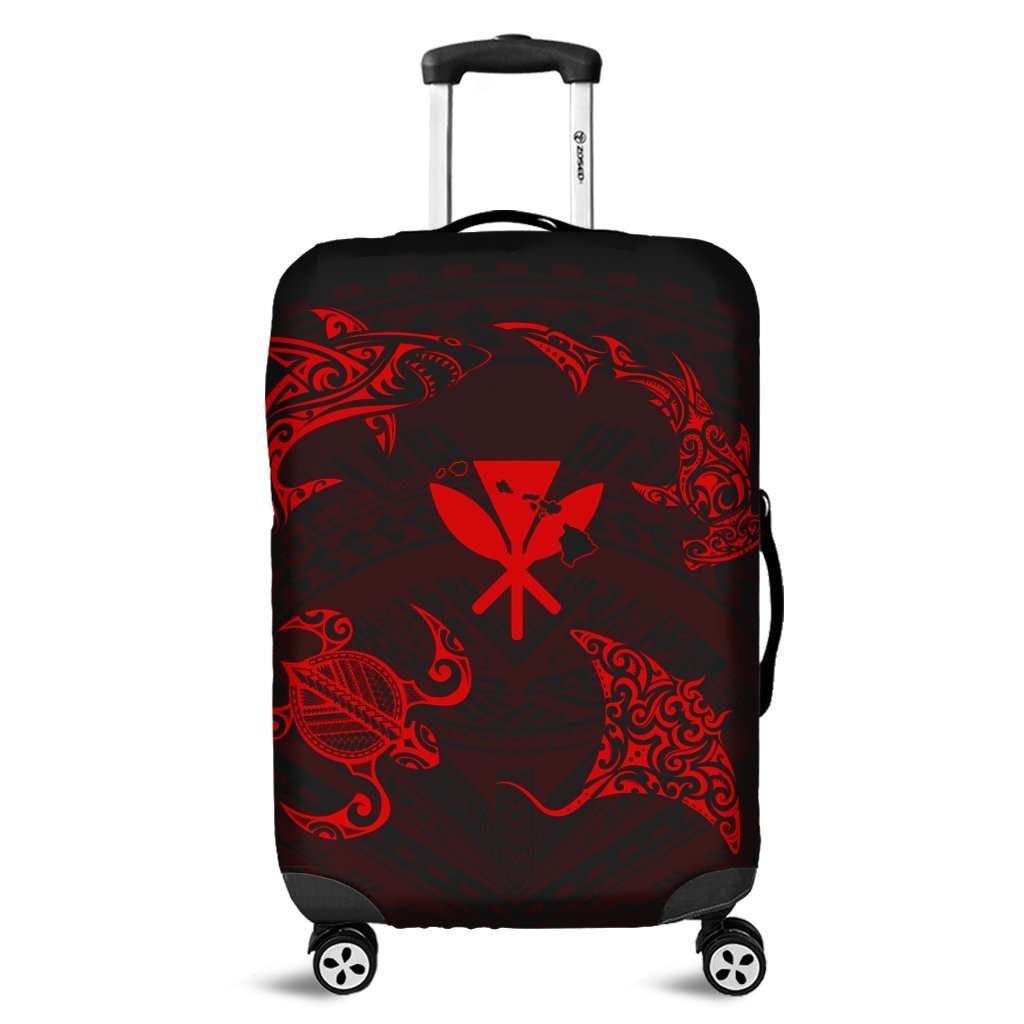 Polynesian Turtle Hammerhead Shark Ray Kanaka Hawaii Luggage Covers Circle Red - AH Black - Polynesian Pride