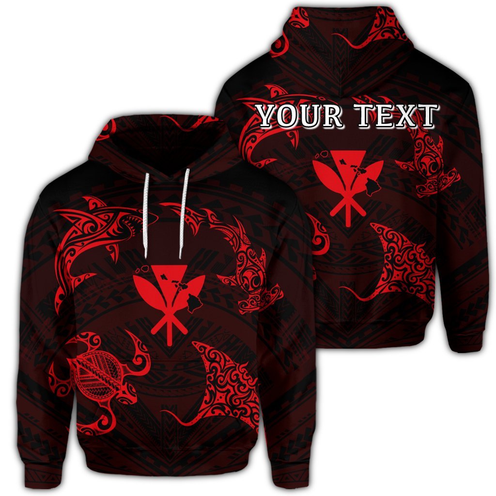 Custom Polynesian Turtle Hammerhead Shark Ray Kanaka Hawaii Hoodie Circle Red Unisex Art - Polynesian Pride