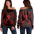 Polynesian Turtle Hammerhead Shark Ray Kanaka Hawaii Women's Off Shoulder Sweater Circle Red - AH Black - Polynesian Pride