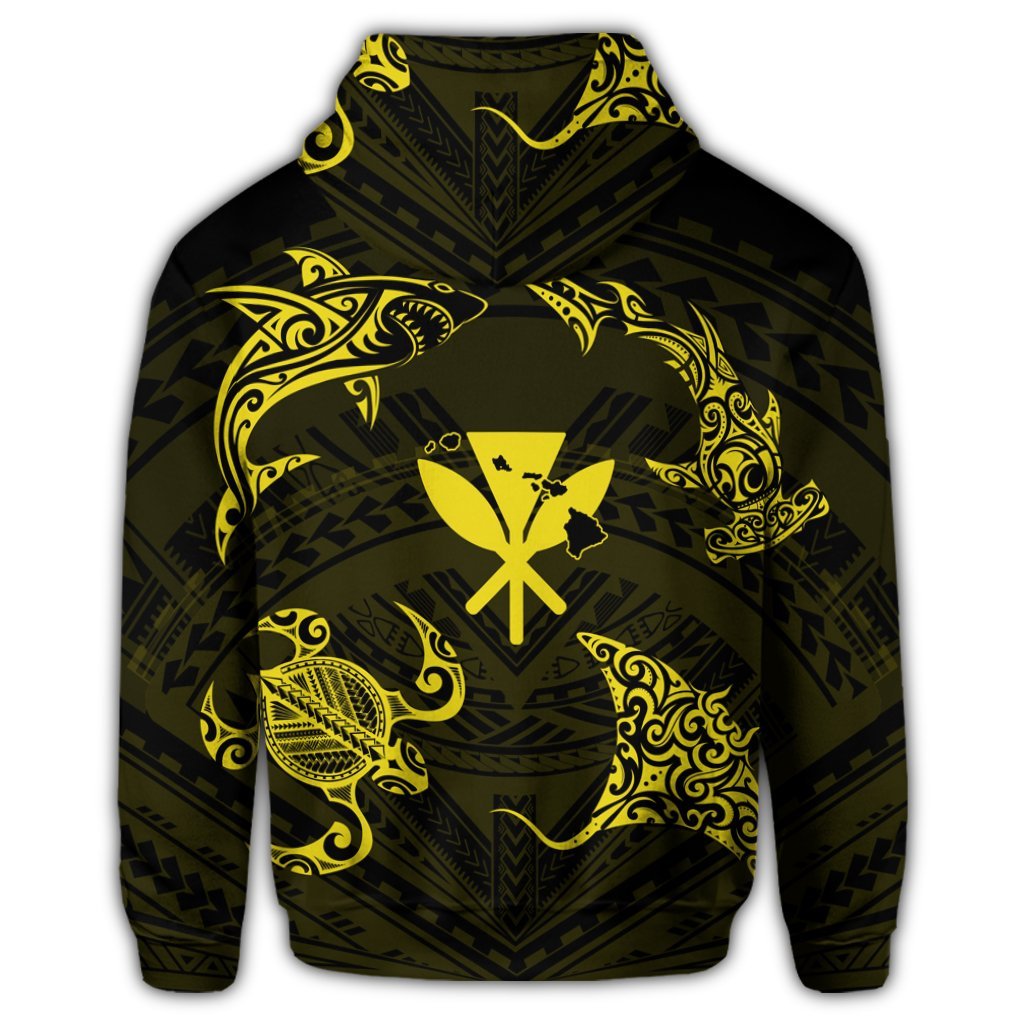 Polynesian Turtle Hammerhead Shark Ray Kanaka Hawaiian Hoodie Circle Yellow - Polynesian Pride