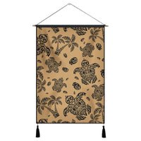 Polynesian Turtle Palm And Sea Pebbles Gold Hanging Poster - AH Hanging Poster 43 x 65 cm Cotton And Linen - Polynesian Pride