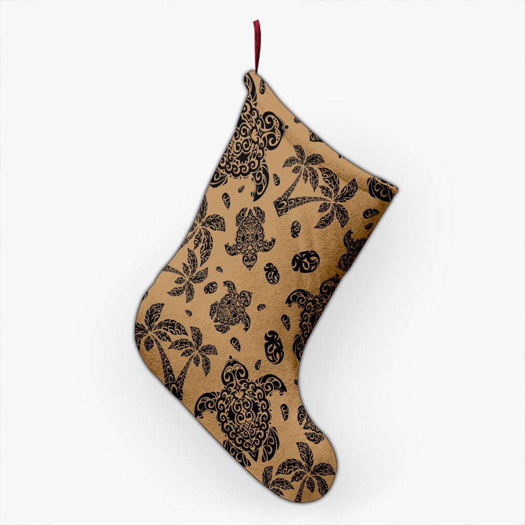 Polynesian Turtle Palm And Sea Pebbles Gold Christmas Stocking 26 X 42 cm Gold Christmas Stocking - Polynesian Pride