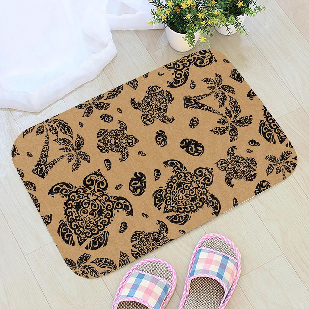 Polynesian Turtle Palm And Sea Pebbles Gold Hawaii Door Mat Door Mat Gold - Polynesian Pride