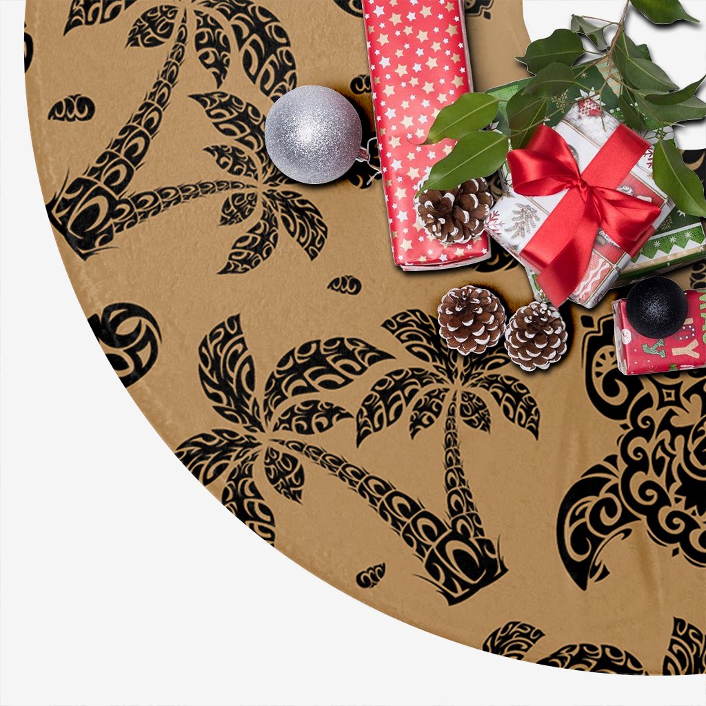 Polynesian Turtle Palm And Sea Pebbles Gold Tree Skirt - Polynesian Pride